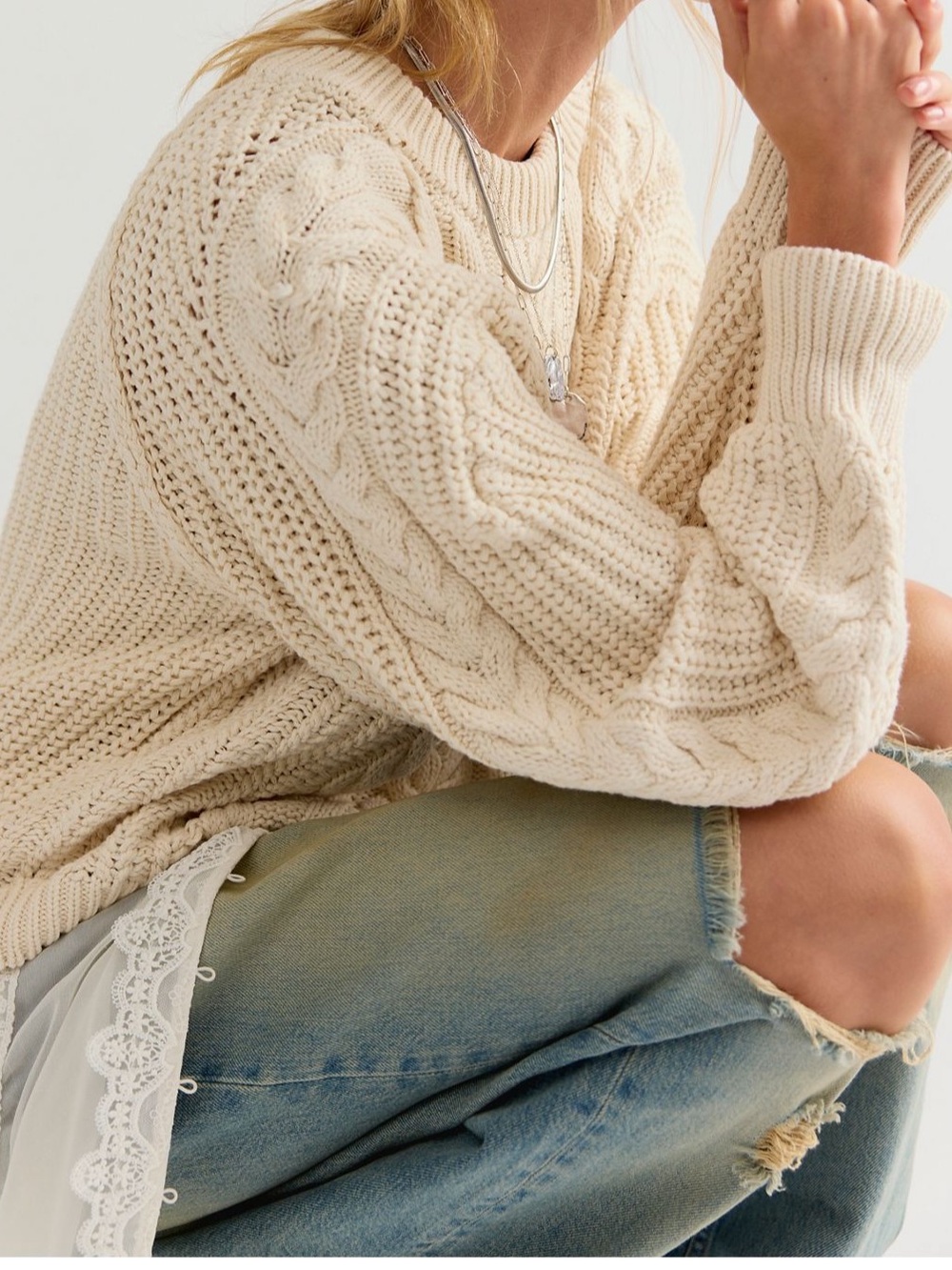 Free people Frankie cable knit sweater size large